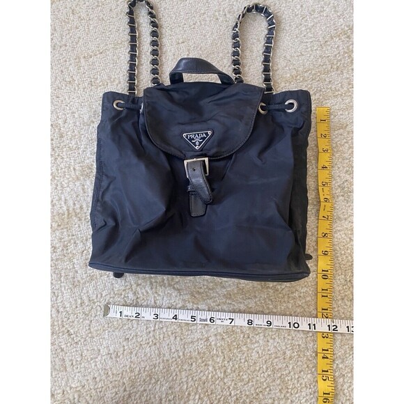 Authentic PRADA TESSUTO SILVER CHAIN / Leather Nylon Backpack - Black Silver - Picture 12 of 16